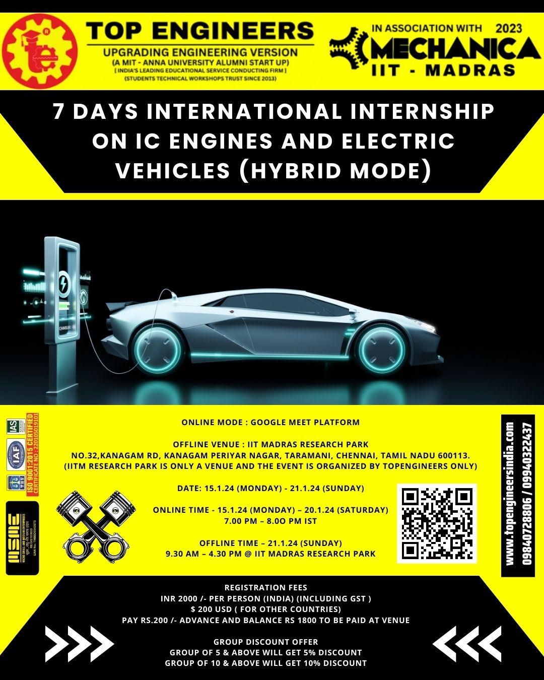 7 Days International Internship on IC Engines and Electric Vehicles (Hybrid Mode) 2024